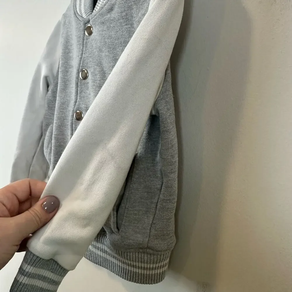 Barque Boys Sweatshirt Cardigan Jacket Varsity Gray White Snap Buttons 5 5T